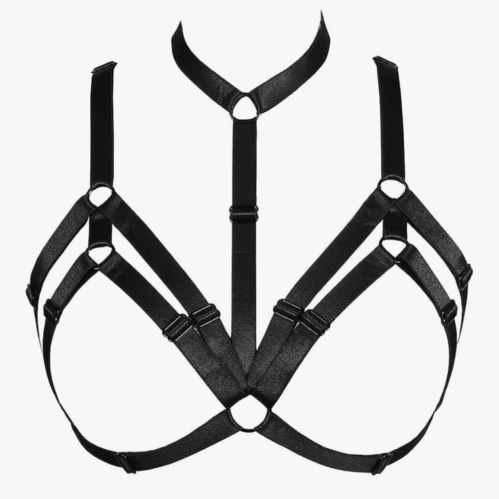 Black bra strap choker harness sexy gothic fetish doll bondage lingerie stretch